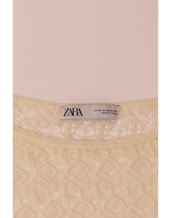 Женская укороченная блузка крючком Zara UK 12, средний желтый цвет