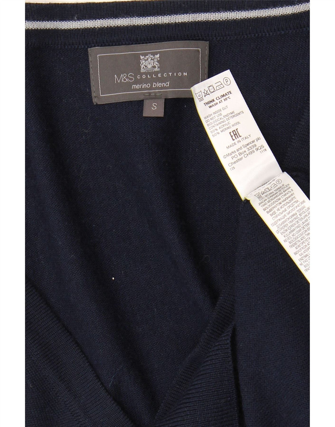 Мужской свитер-кардиган Marks & Spencer, маленький, темно-синий, акрил