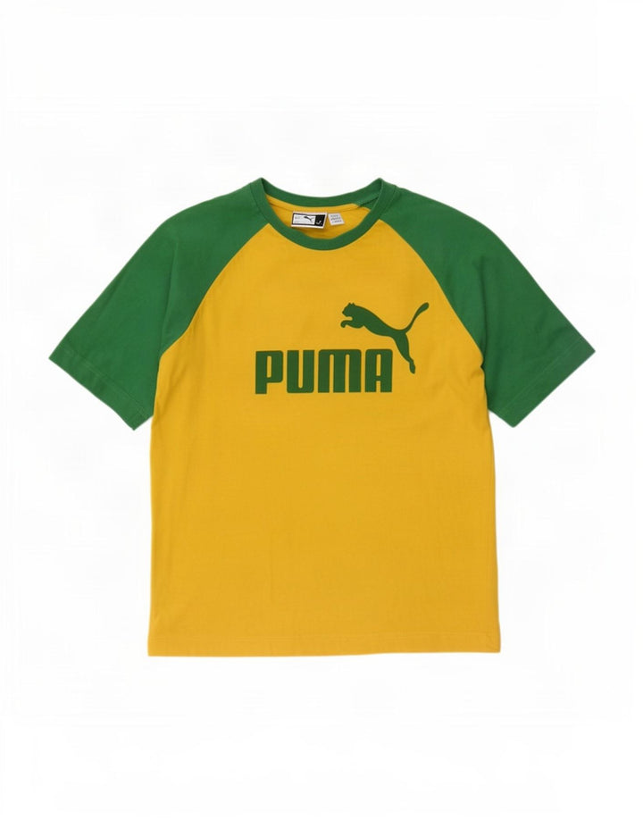 Мужская футболка с рисунком Puma, маленькая, желтая, с цветными блоками
