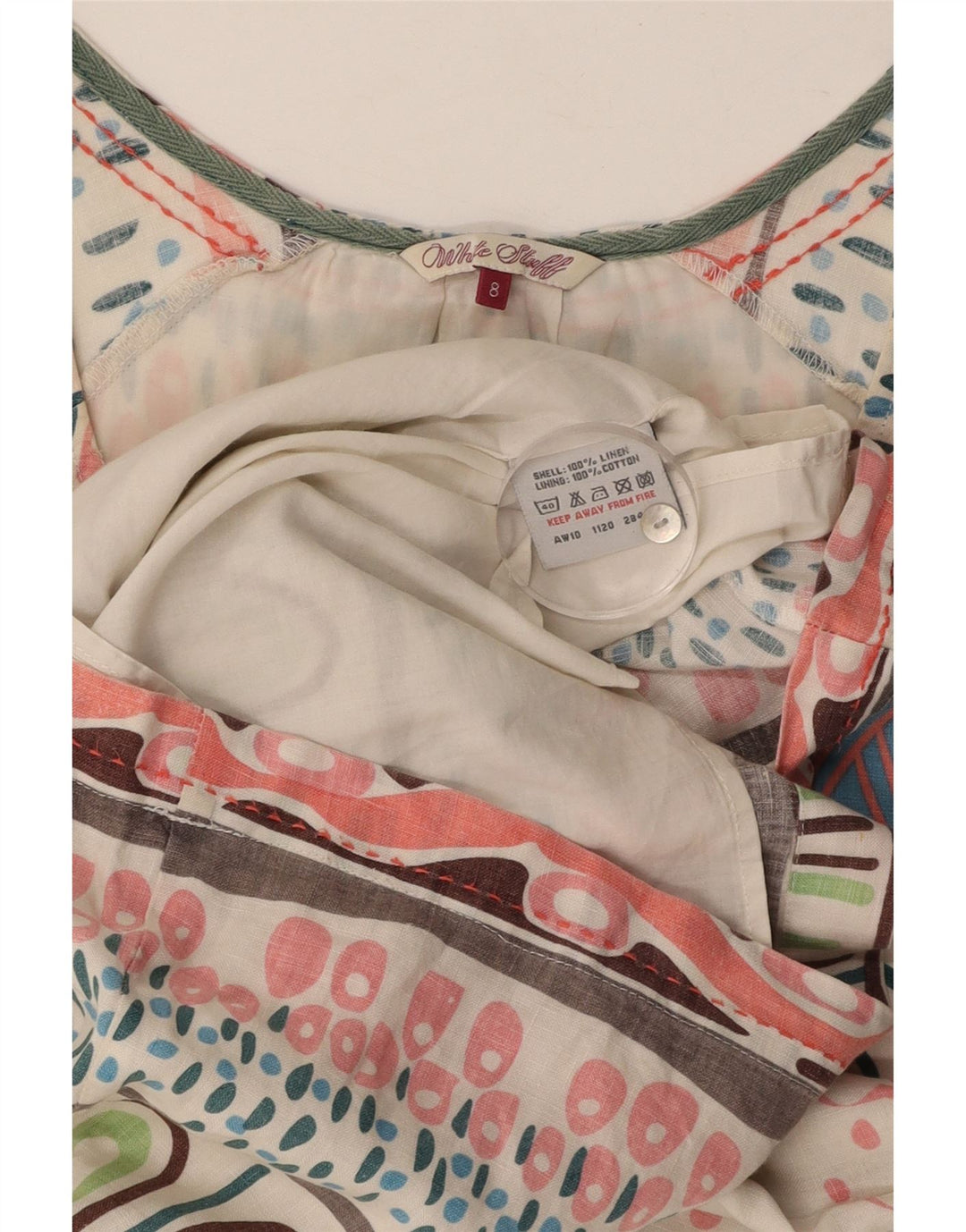 Женское платье прямого кроя WHITE STUFF UK 8, маленькое белое льняное платье с цветочным принтом