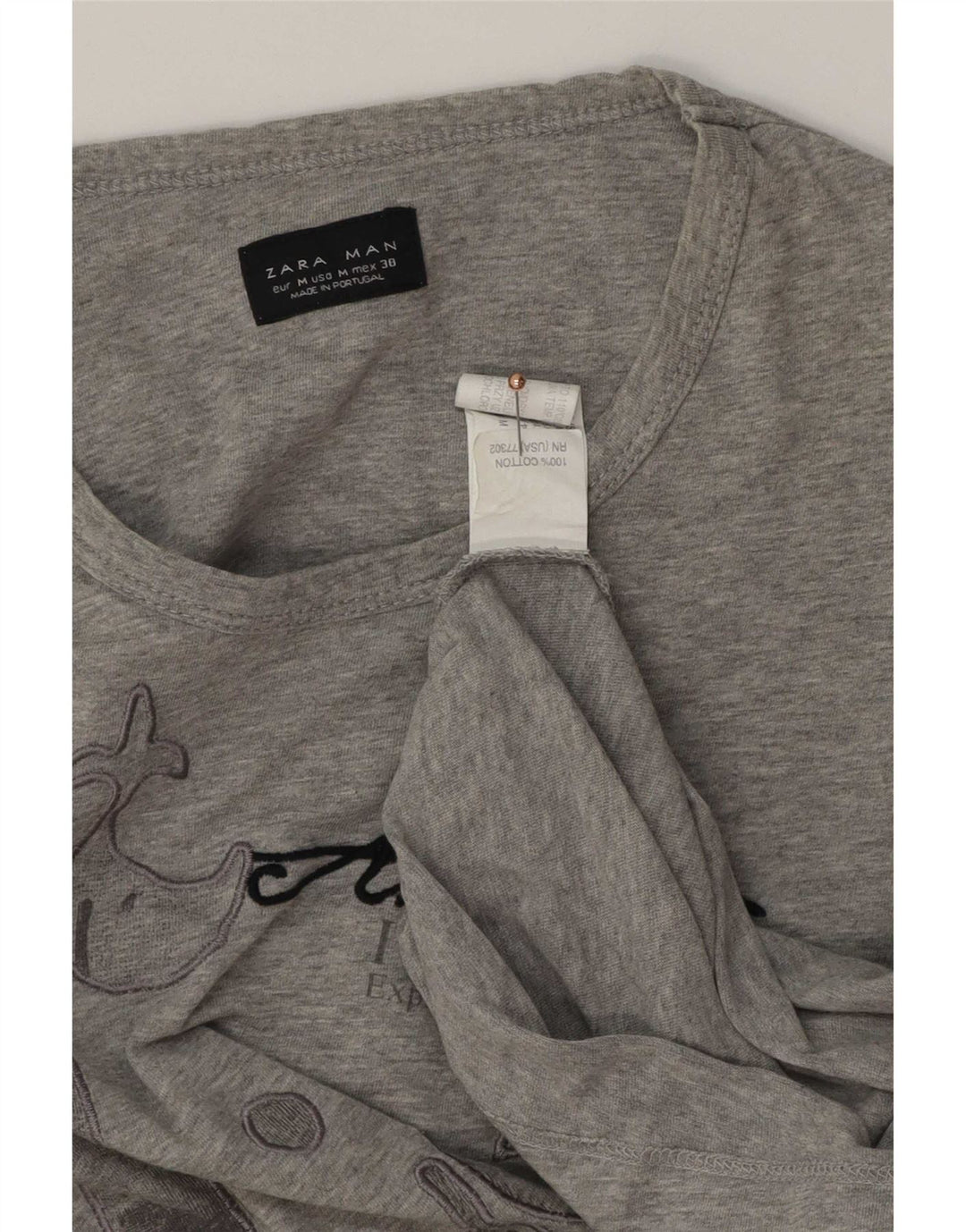 Мужской топ Zara с рисунком, длинный рукав, средний серый хлопок