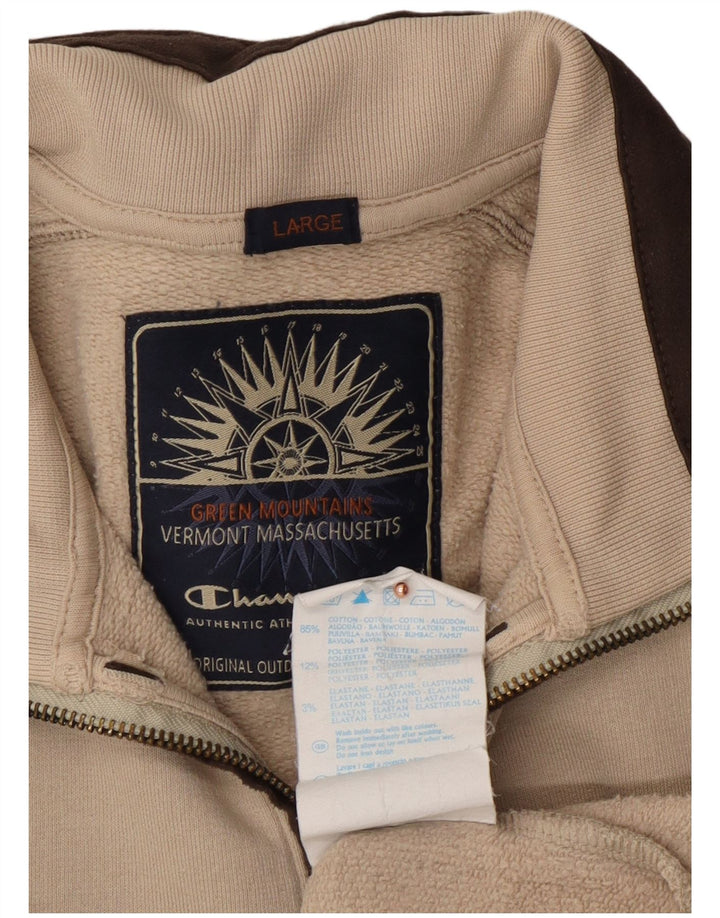 Мужской свитшот CHAMPION на молнии, большой хлопковый джемпер бежевого цвета с цветными блоками