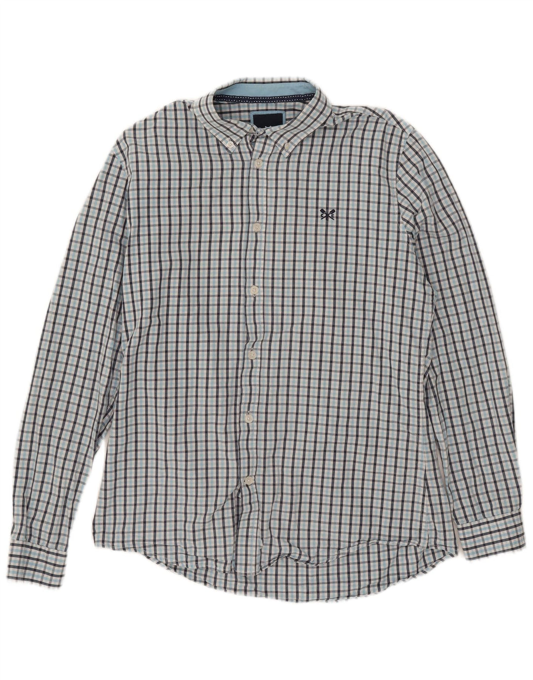 Crew Clothing Мужская приталенная рубашка из хлопка среднего синего цвета в клетку