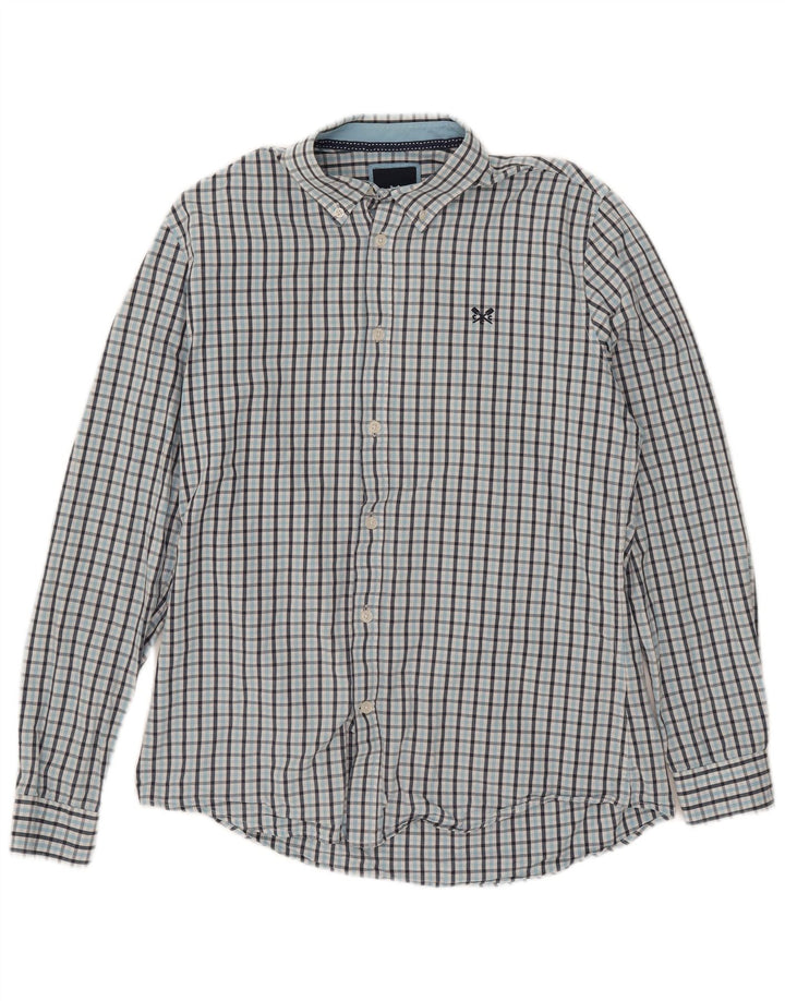 Crew Clothing Мужская приталенная рубашка из хлопка среднего синего цвета в клетку
