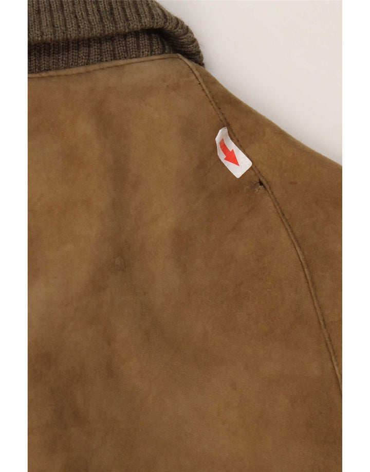 Винтажная мужская замшевая куртка-бомбер UK 38 средний бежевый
