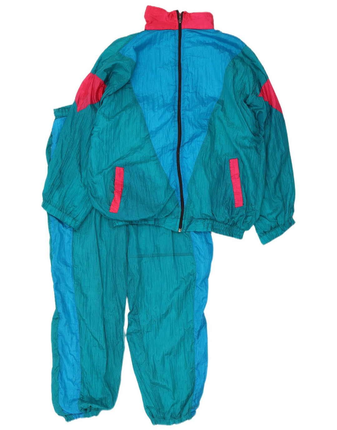 Винтажный мужской полный спортивный костюм XL, синий нейлон с цветными блоками