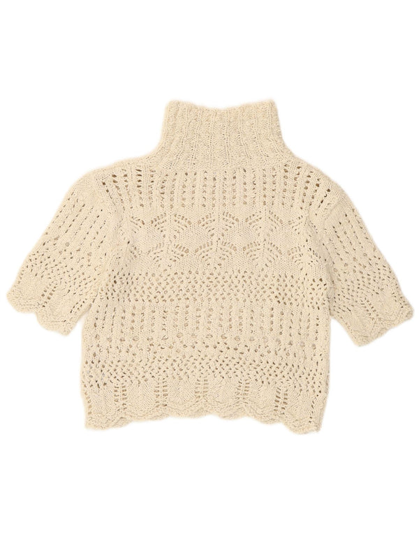 Женский укороченный джемпер с высоким воротником Zara с короткими рукавами, Великобритания, 16, большой, бежевый