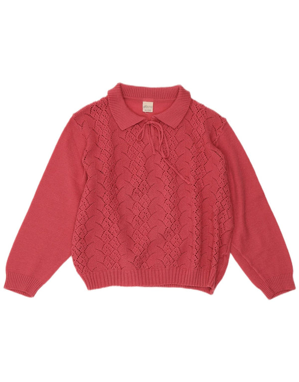 ВИНТАЖНЫЙ женский укороченный свитер с воротником-поло, Великобритания, 16, большой розовый