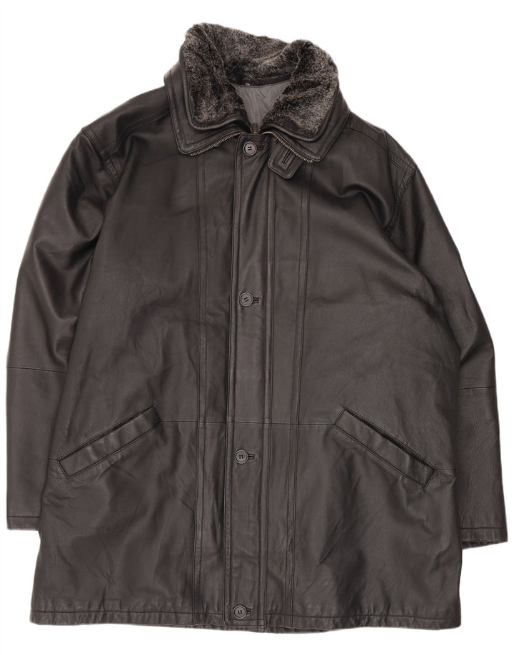 Винтажное мужское кожаное пальто UK 44 2XL, черное