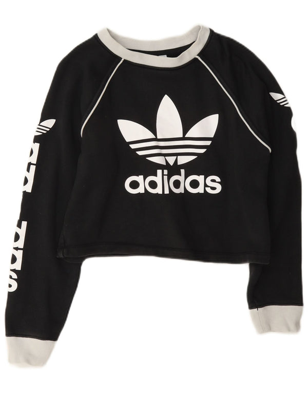 Женский укороченный свитшот с графическим рисунком Adidas UK 4 XS Серый с цветными блоками