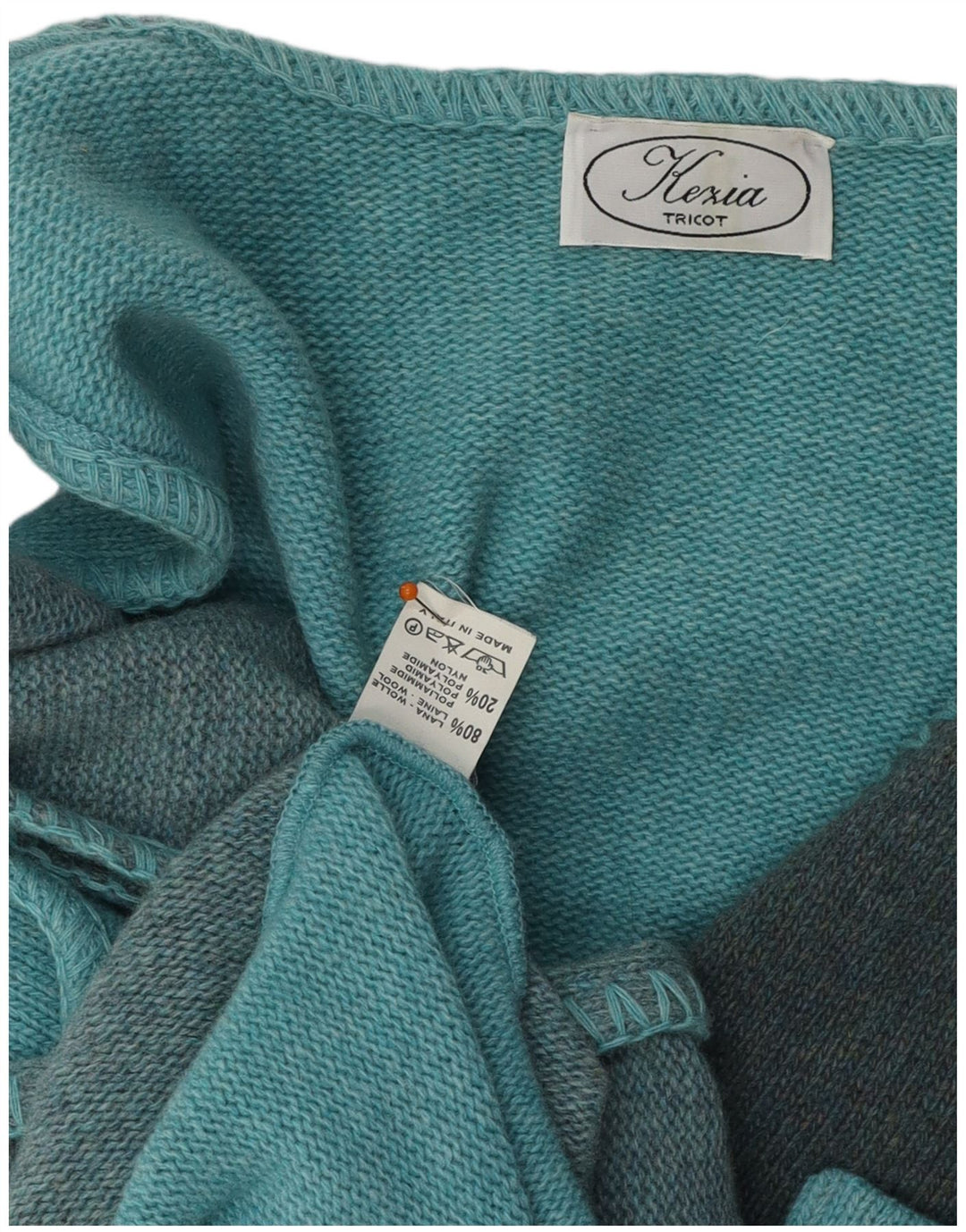 ВИНТАЖНЫЙ женский кардиган-свитер UK 14, большой бирюзовый цвет с цветными блоками