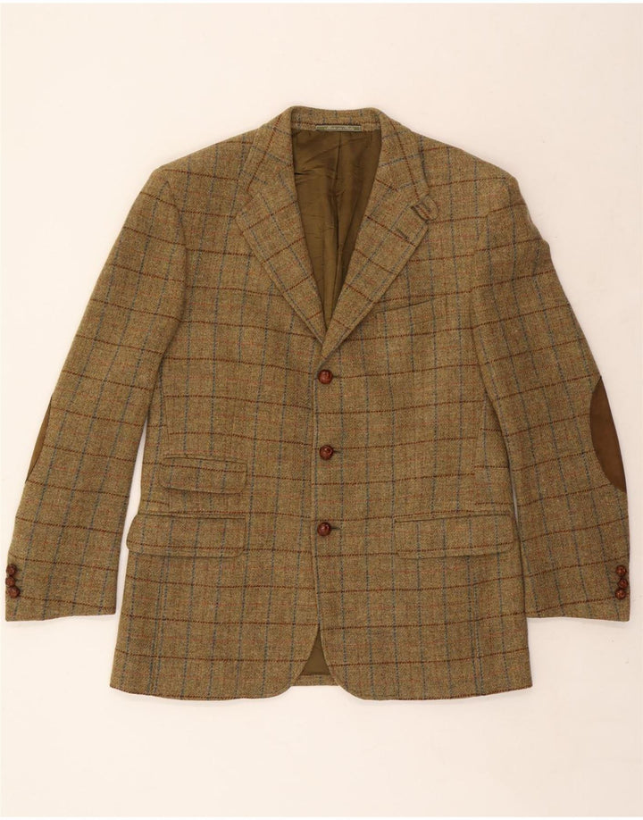 ВИНТАЖНЫЙ Мужской пиджак на 3 пуговицах IT 52 XL Хаки в клетку, шерсть