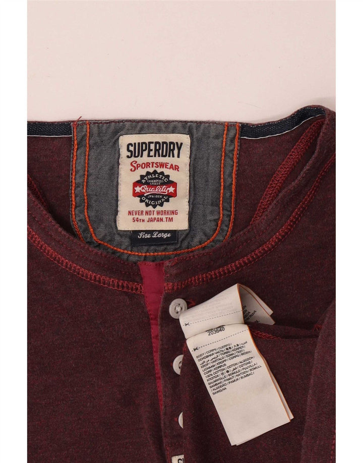 Мужской облегающий топ Superdry с длинным рукавом, большой темно-бордовый хлопок