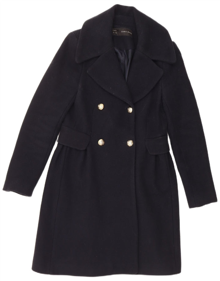 Женское двубортное пальто Zara UK 14, темно-синее, большое, шерсть