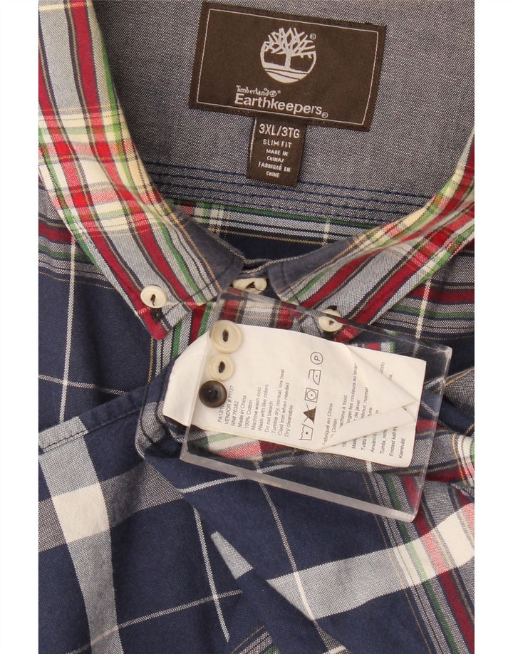 TIMBERLAND Mens Earthkeepers Slim Fit Shirt 3XL Navy Blue Check Cotton Vintage Timberland and Second-Hand Timberland from Messina Hembry 