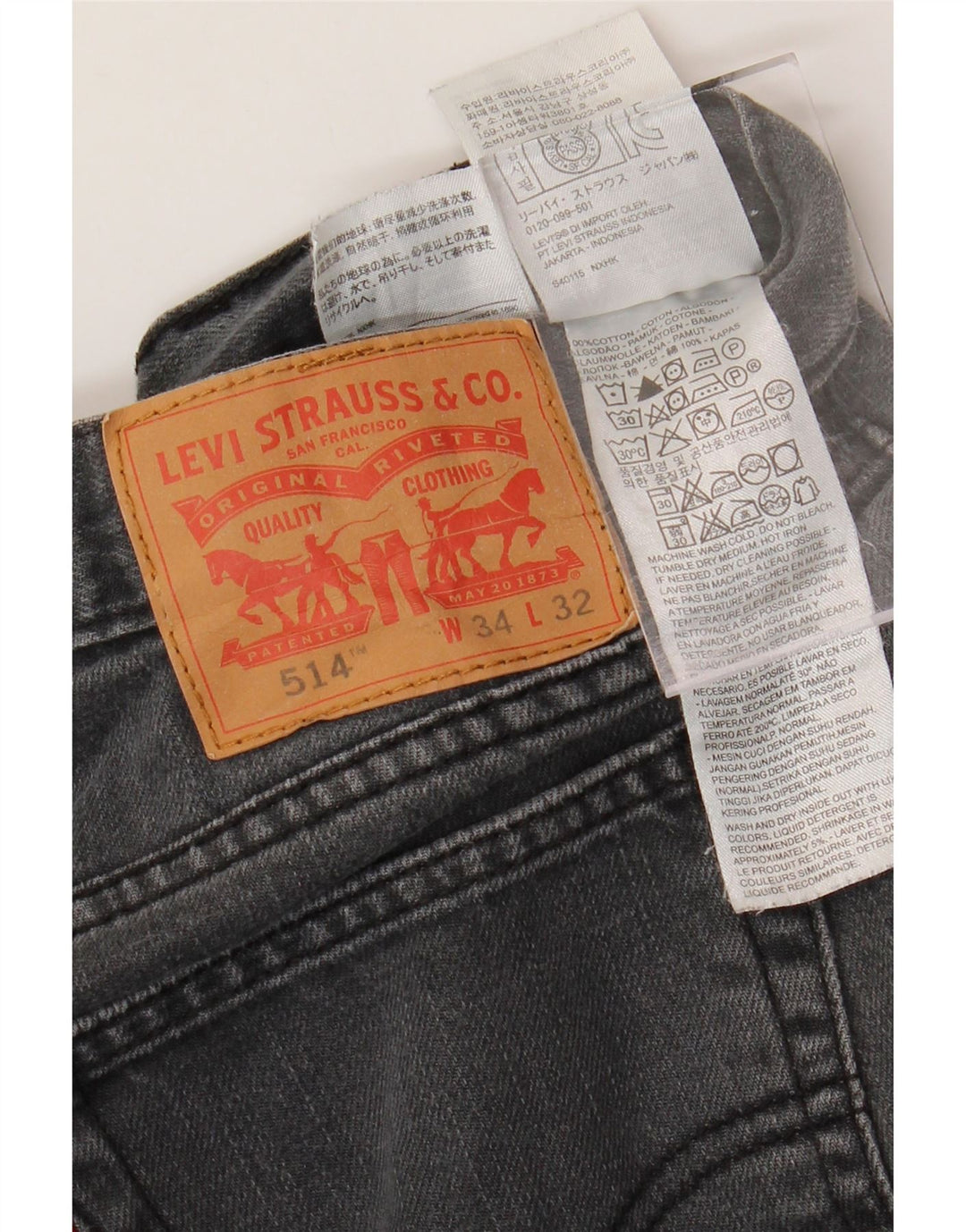 Мужские прямые джинсы LEVI'S 514 W34 L32 Серые, хлопок
