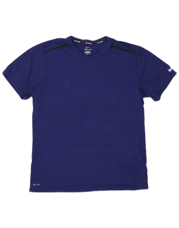 Nike Mens Dri Fit T-Shirt Top XL Navy Blue Striped Polyester