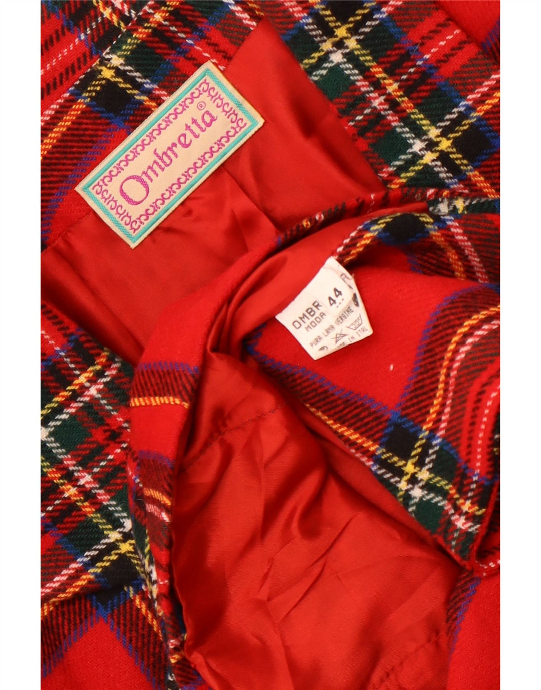Винтажный женский пиджак на двух пуговицах IT 44, шерстяной средний красный в клетку