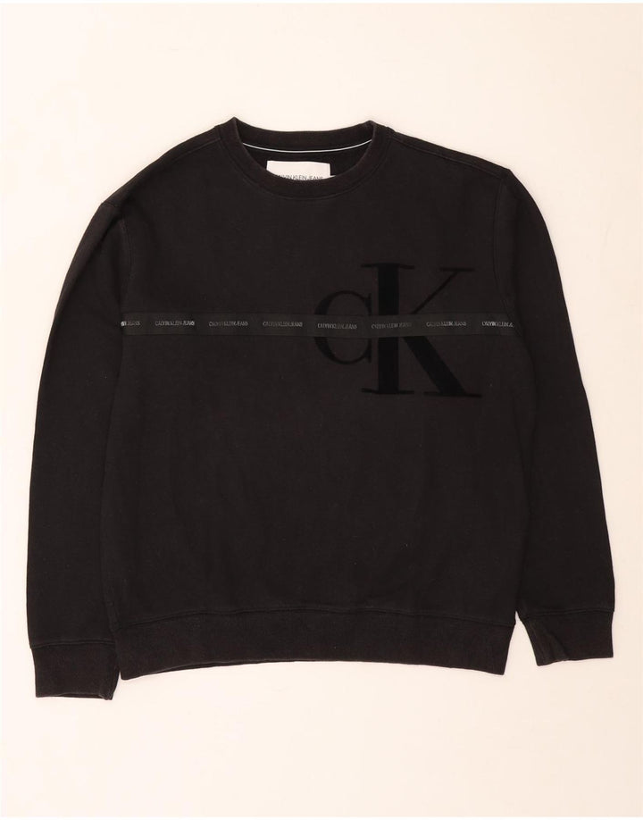 Мужской свитшот с рисунком Calvin Klein, хлопковый джемпер среднего размера, черный