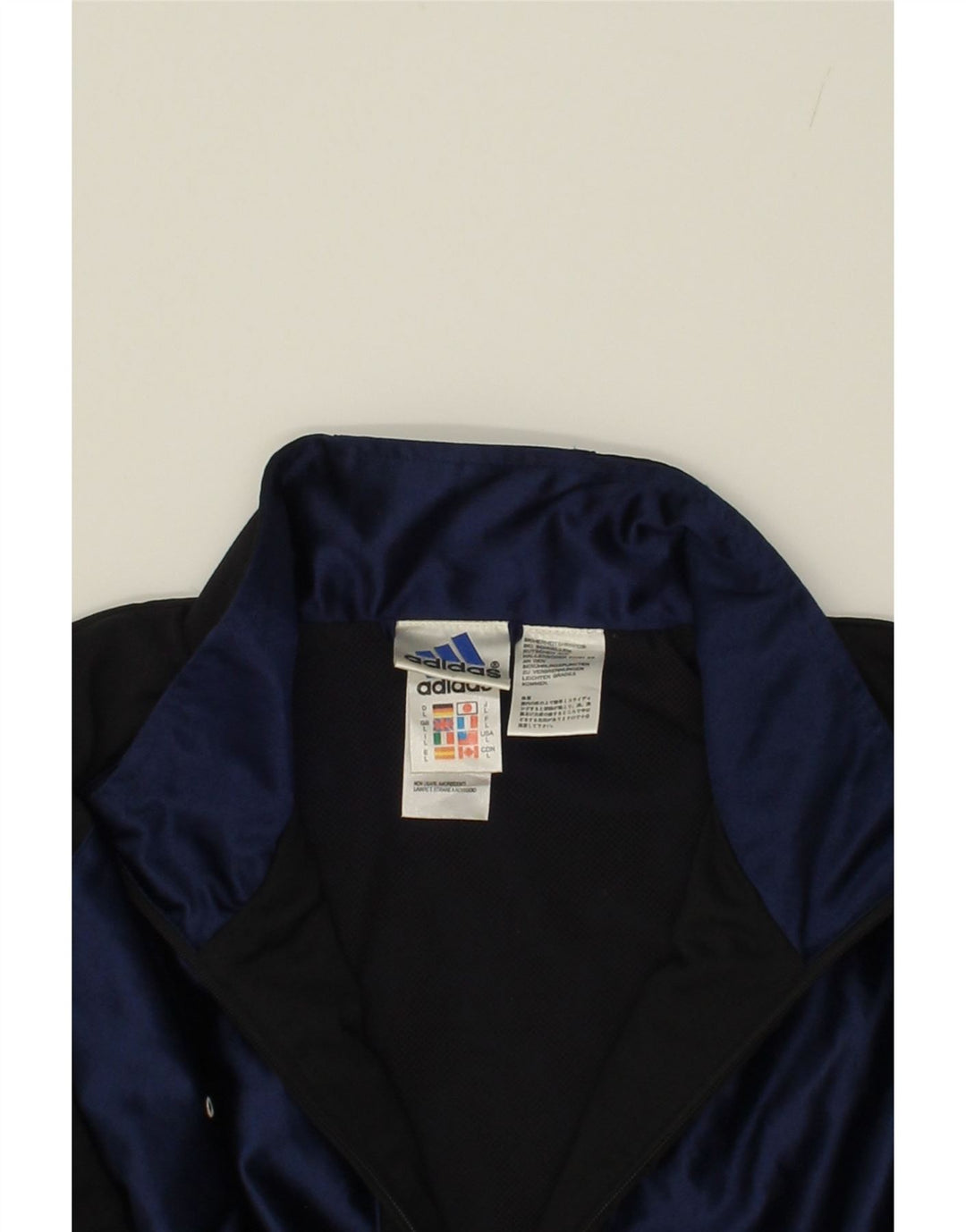ADIDAS Mens Tracksuit Top Jacket Large Navy Blue Colourblock Polyester Vintage Adidas and Second-Hand Adidas from Messina Hembry 