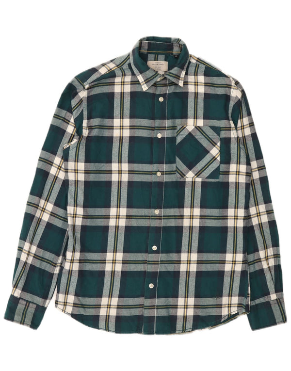 Мужская фланелевая рубашка Jack & Jones XS в зеленую клетку из хлопка