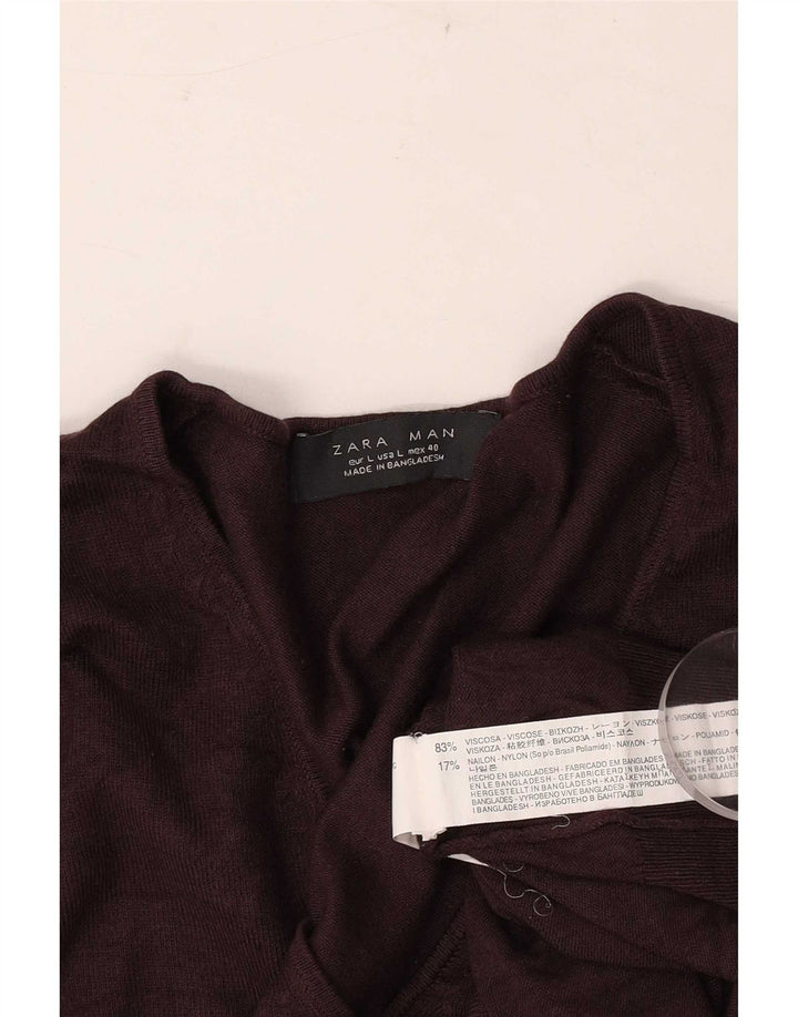 Мужской джемпер с v-образным вырезом Zara, большой коричневый вискоза