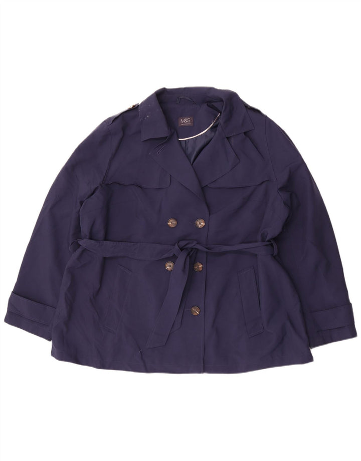 Женский короткий тренч Marks & Spencer UK 22 3XL темно-синий из полиэстера