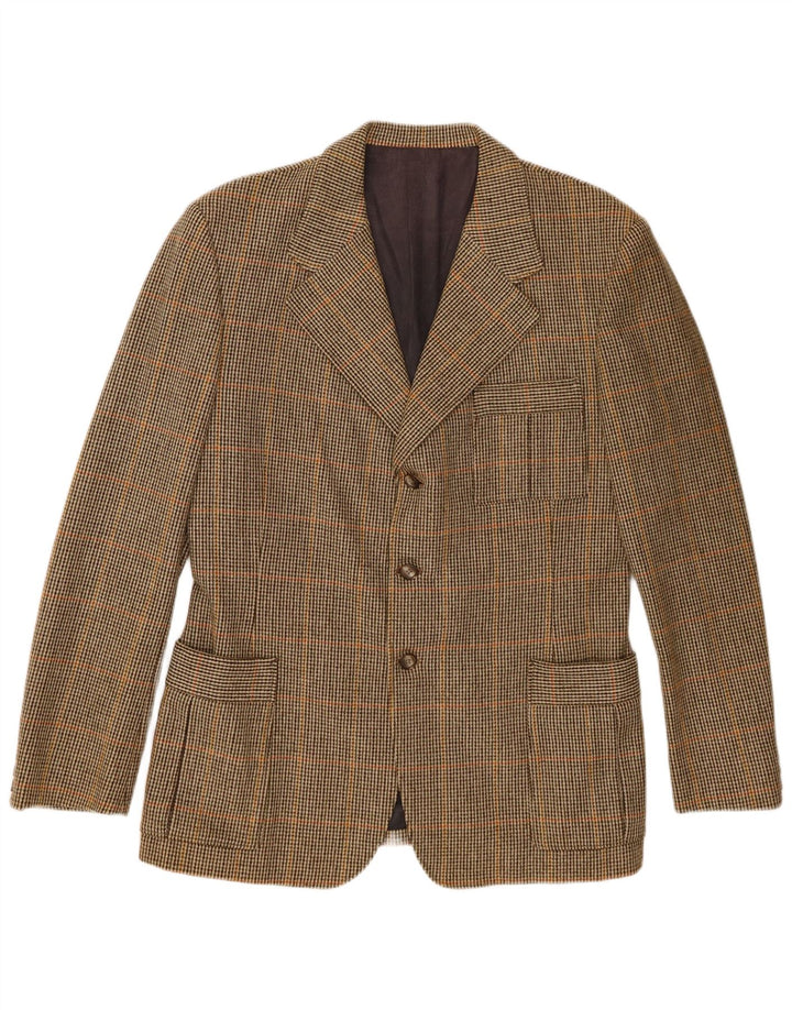 Винтажный мужской пиджак на 3 пуговицах UK 38, средний хаки в клетку