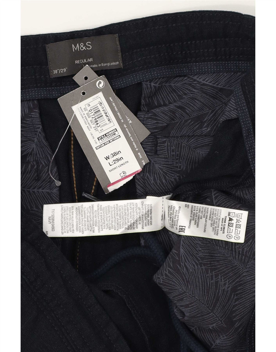 Мужские прямые повседневные брюки Marks & Spencer W38 L29 темно-синие
