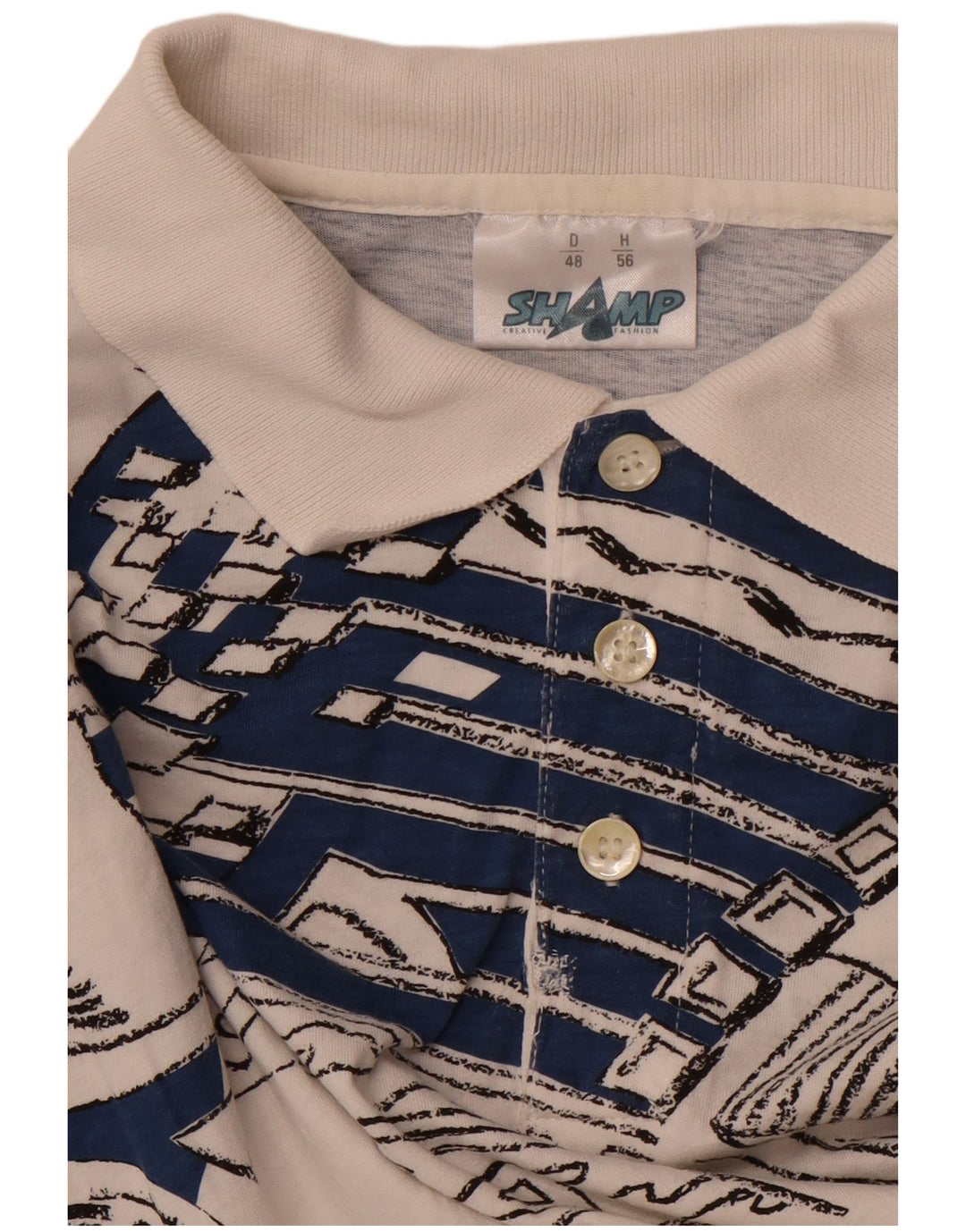 SHAMP Мужская рубашка-поло с графическим рисунком EU 48, средний белый хлопок с геометрическим рисунком