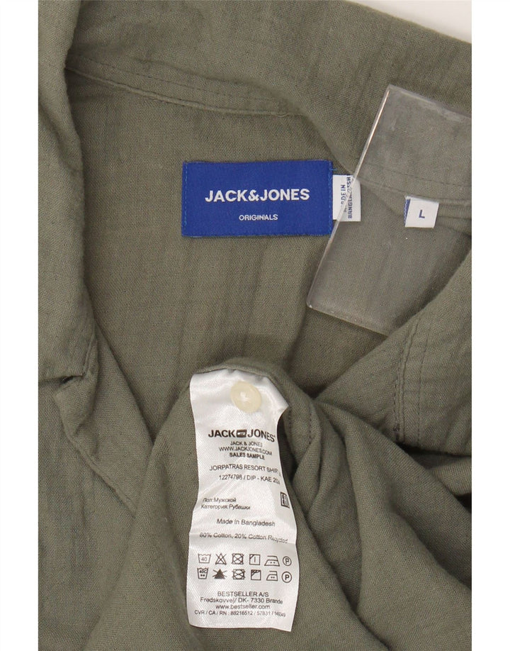 Мужская рубашка с коротким рукавом JACK & JONES, большой размер, хлопок цвета хаки