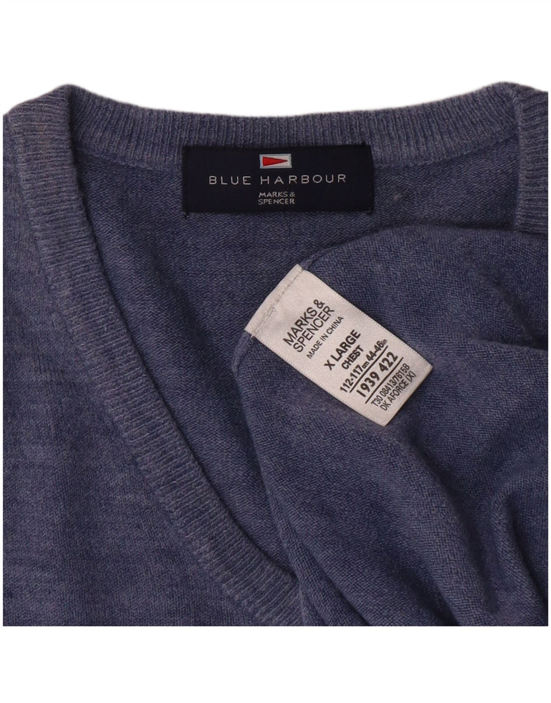Мужской джемпер с v-образным вырезом MARKS & SPENCER, синий, классический, XL