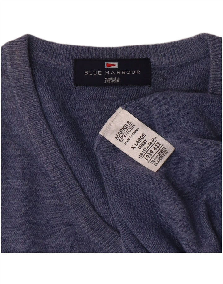 Мужской джемпер с v-образным вырезом MARKS & SPENCER, синий, классический, XL