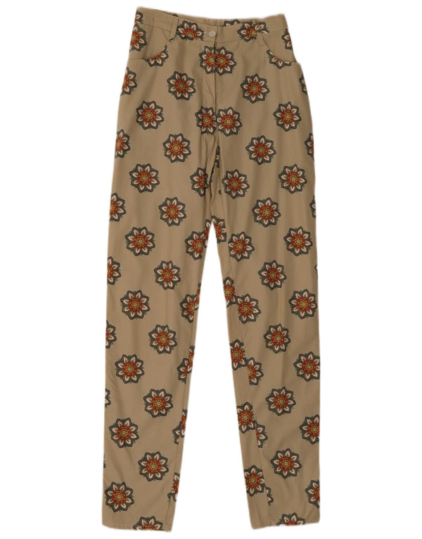 Винтажные женские повседневные брюки с высокой талией IT 42 Medium W24 L30 Бежевые с цветочным принтом