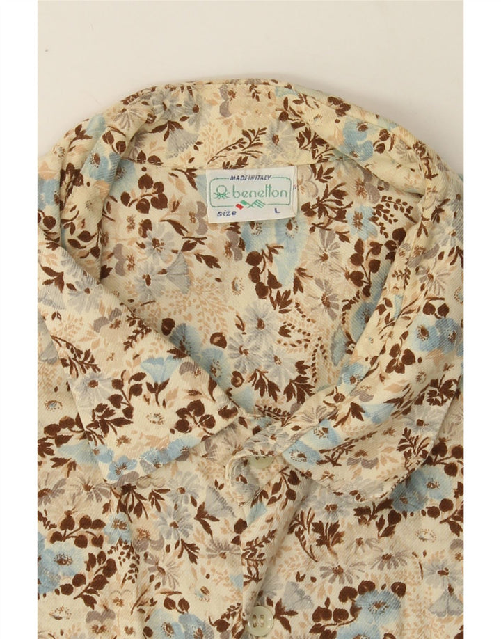 BENETTON Mens Flannel Shirt Large Beige Floral Vintage Benetton and Second-Hand Benetton from Messina Hembry 