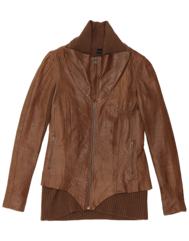 Винтажная женская кожаная куртка UK 10, маленькая коричневая кожаная