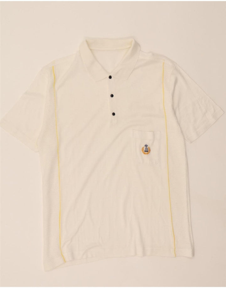 VINTAGE Mens Polo Shirt Medium White Cotton Vintage Vintage and Second-Hand Vintage from Messina Hembry 
