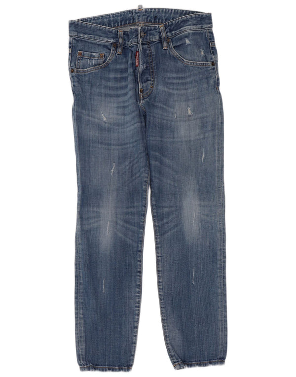 Dsquared2 Женские укороченные узкие джинсы с потертостями IT 48 XL W32 L27 Синий хлопок