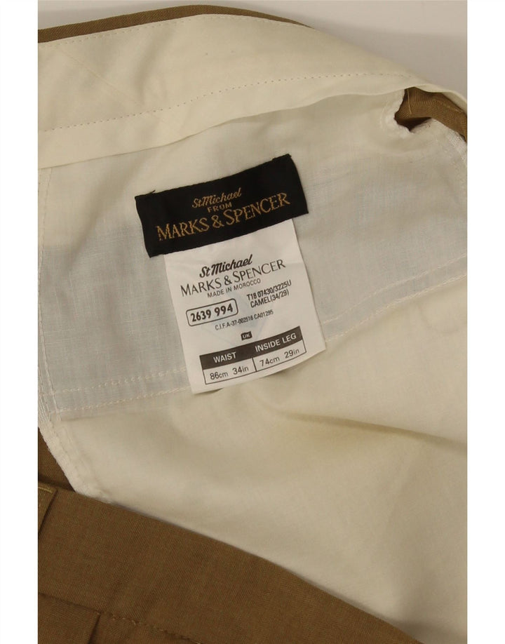 Мужские костюмные брюки Marks & Spencer W34 L29 хаки, полиэстер