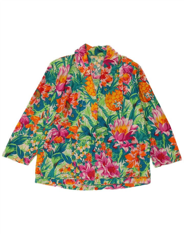 Винтажный женский пиджак на 2 пуговицах, Великобритания, 16, большой разноцветный цветочный принт
