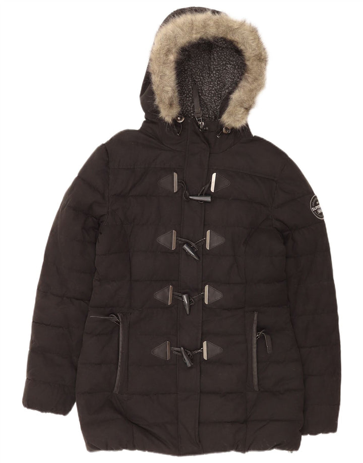 Женская утепленная куртка с капюшоном Superdry UK 14, большой черный полиэстер