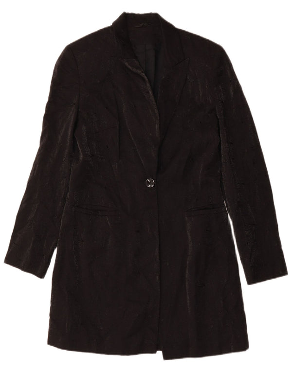 RICHARDS Женское пальто UK 10 маленькое черное из вискозы с цветочным принтом