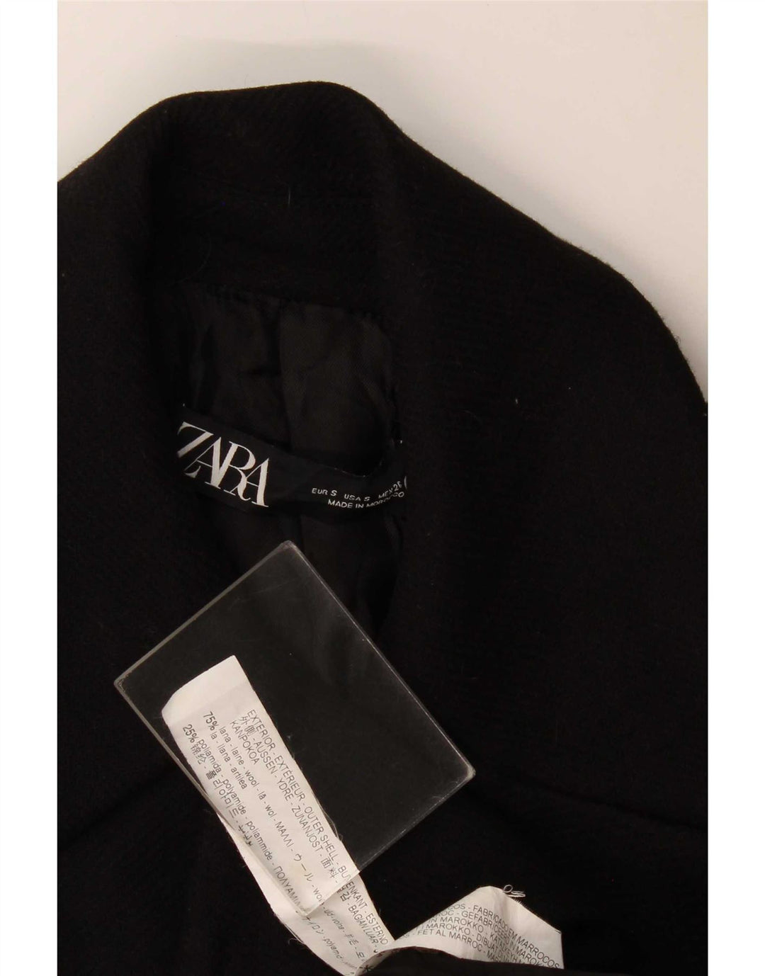 Женское двубортное пальто Zara UK 10, маленькое черное шерстяное пальто