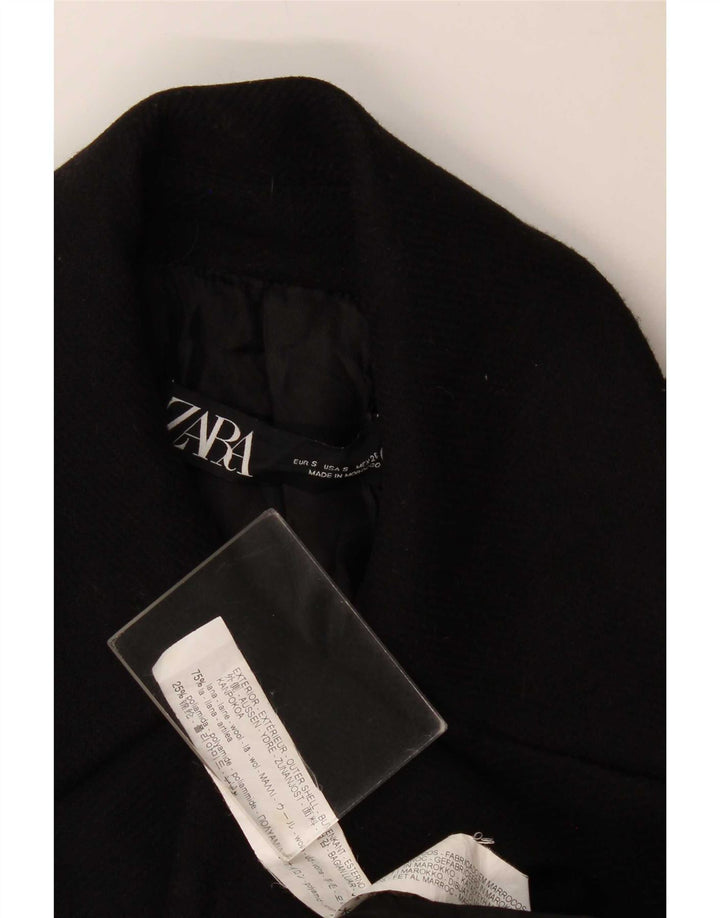 Женское двубортное пальто Zara UK 10, маленькое черное шерстяное пальто
