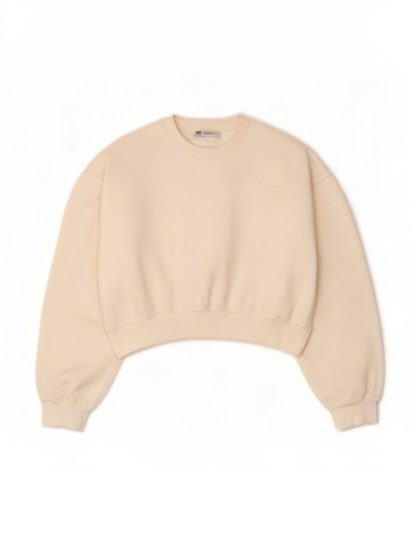 Женский укороченный свитшот оверсайз Zara UK 14, средний белый хлопок