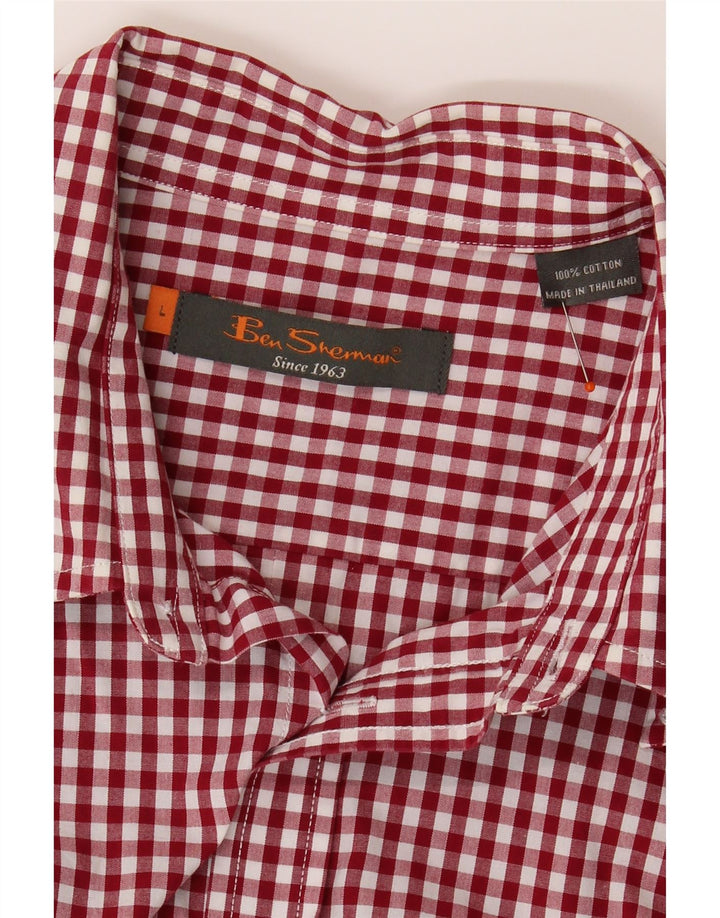 BEN SHERMAN Mens Shirt Large Red Check Cotton
