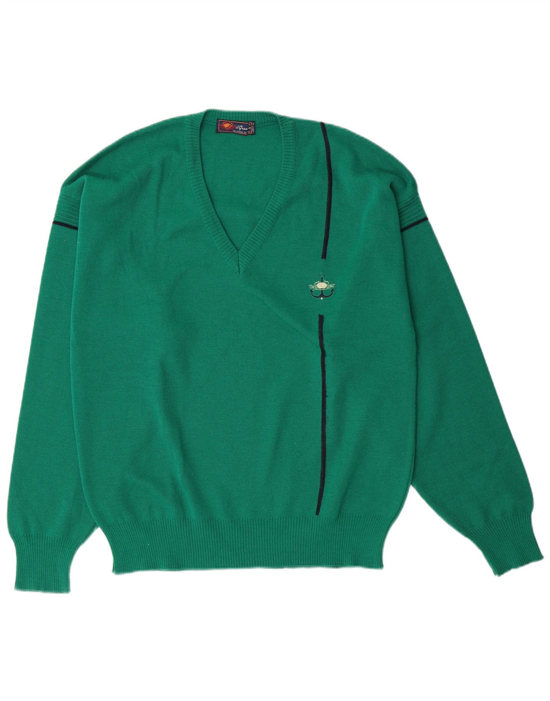 IL GRANCHIO Mens V-Neck Jumper Sweater Medium Green Wool