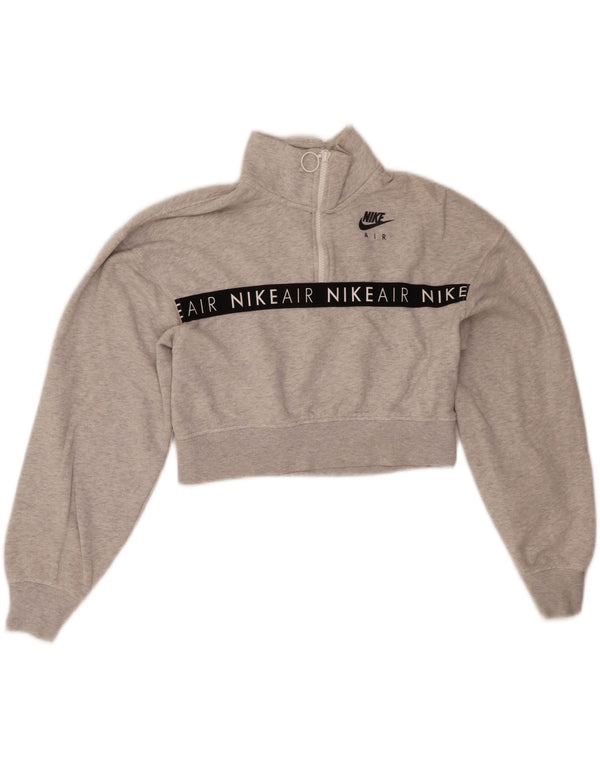 Nike Womens Graphic Crop Sweatshirt Jumper UK 6 XS Grey Cotton