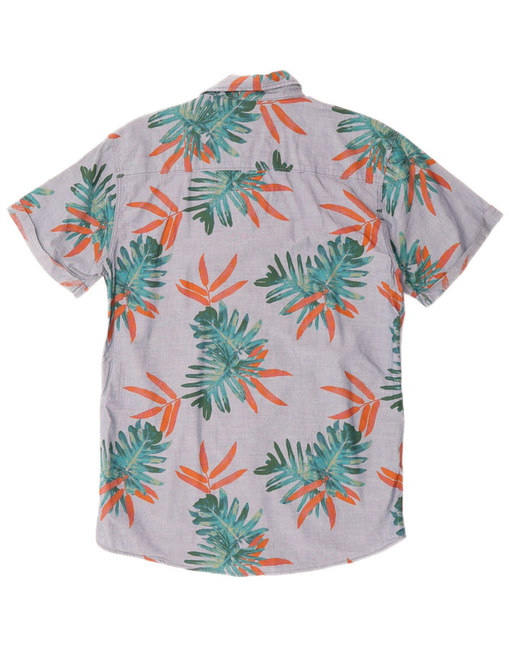 JACK & JONES Мужская рубашка с коротким рукавом из хлопка среднего серого цвета с цветочным принтом