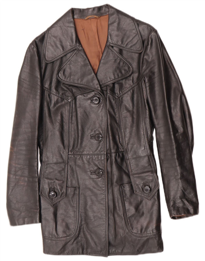 Винтажная женская кожаная куртка UK 10, маленькая черная кожаная